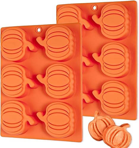 Webake Moldes de silicona para pastel de calabaza, molde de calabaza con 6 cavidades para hornear cupcakes chocolate (paquete de 2)