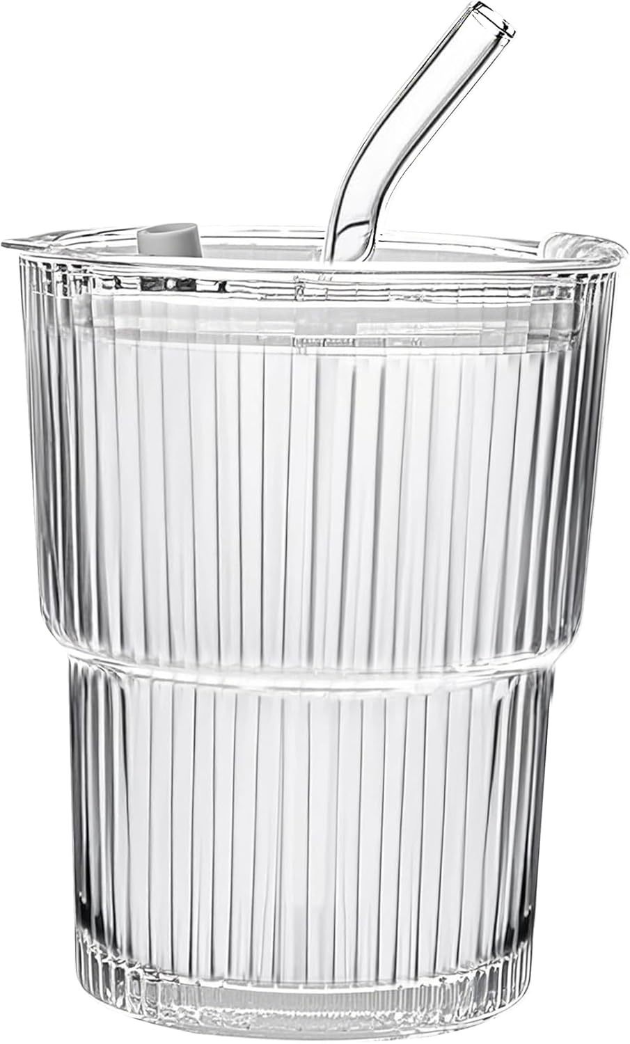 13oz/400ML Glass Tumbler with Straw and Lid Ribbed Vertical Ice Coffee Cups Sealed Carry on for Coffee Iced Tea, Thick Wall Glassware Tumbler Water Glass (1)