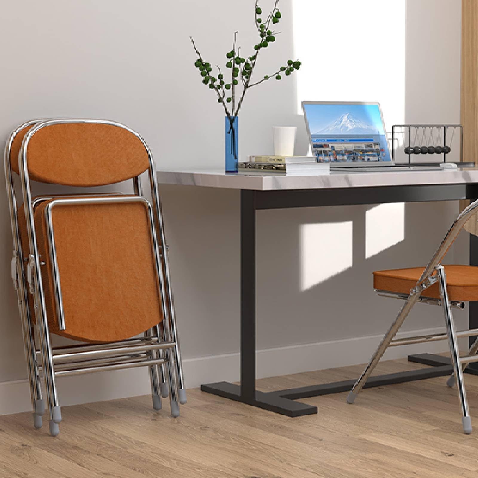 2 chaise pliante confortable en velour côtelé pour balcon jardin Restaurant | orange chaise pliable empilable peu encombrante, Avec des coussinets antidérapants, pour invités fêtes exterieur interieur