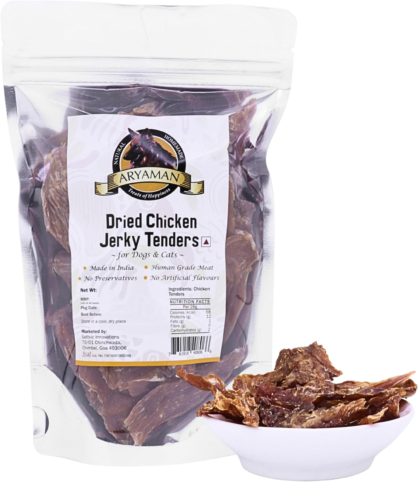 Dried Chicken Jerky Tenders (350 g) Adult Dog Treats, All Natural, High Protein, No Artificial Flavors and No Preservatives, 100% Made in India