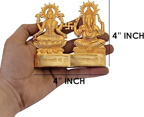 Miniatura 2 de SATVIK - Estatua de metal de Lakshmi Ganesha de 4 pulgadas, juego de murti de ídolo de Laxmi Ganesh para Pooja hindú para el hogar, decoración india