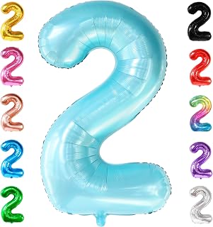 KatchOn Light Blue Number 2 Foil Balloon, 40 Inch Second Birthday Balloon | Perfect light blue birthday decorations and 2nd birthday decorations for boys for any pastel blue celebration event.