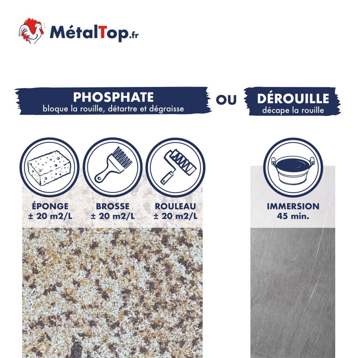Metaltop Derouillant Phosphatant - 1 L Pour éliminer et neutraliser la rouille sur des métaux rouillés, avant peinture