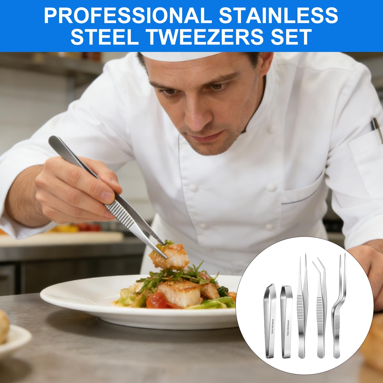 5 Pinzas De Cocina, Pinzas De Cocina De Acero Inoxidable, Pinzas Profesionales, Pinzas Para Espinas De Pescado, Pinzas De Acero Inoxidable, Tenazas De Acero Inoxidable, Para Decorar Alimentos — view 3