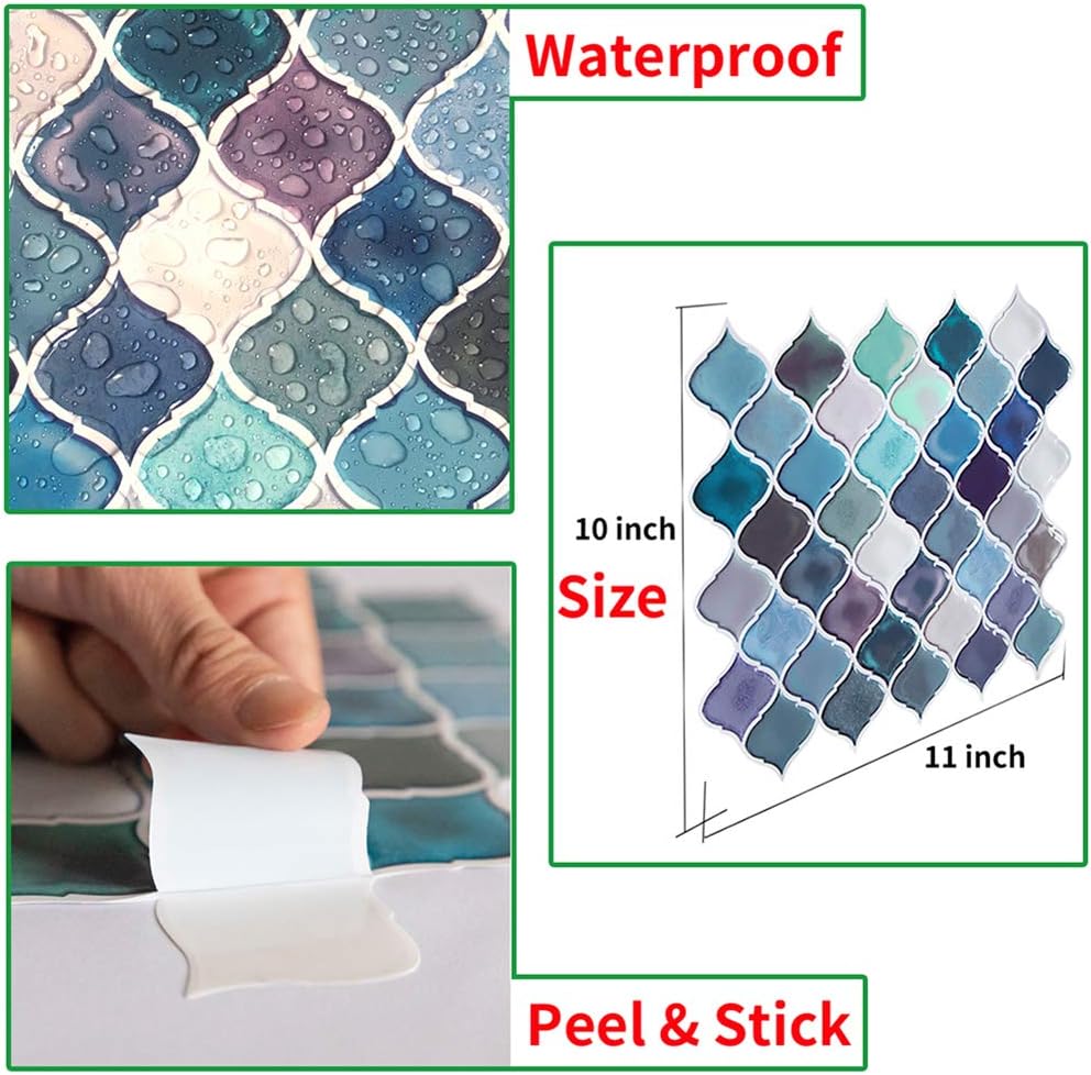 Peel and Stick Tiles Backsplash for Kitchen - Kitchen Backsplash Tile, Adhesive Backsplash, Stick on Backsplash, Stick on Tiles for Kitchen Bathroom RV 11'' x 10'' (5 Sheets)