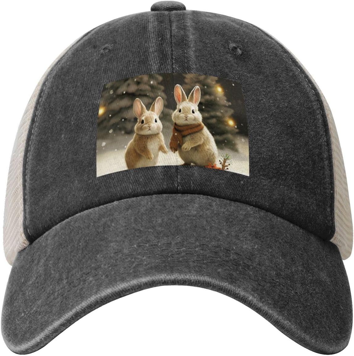 Snapback Trucker Hats Rubbits and Xmas Tree Cowboy Baseball Caps Adjustable Blank Mesh Ball Caps for Men Women Black