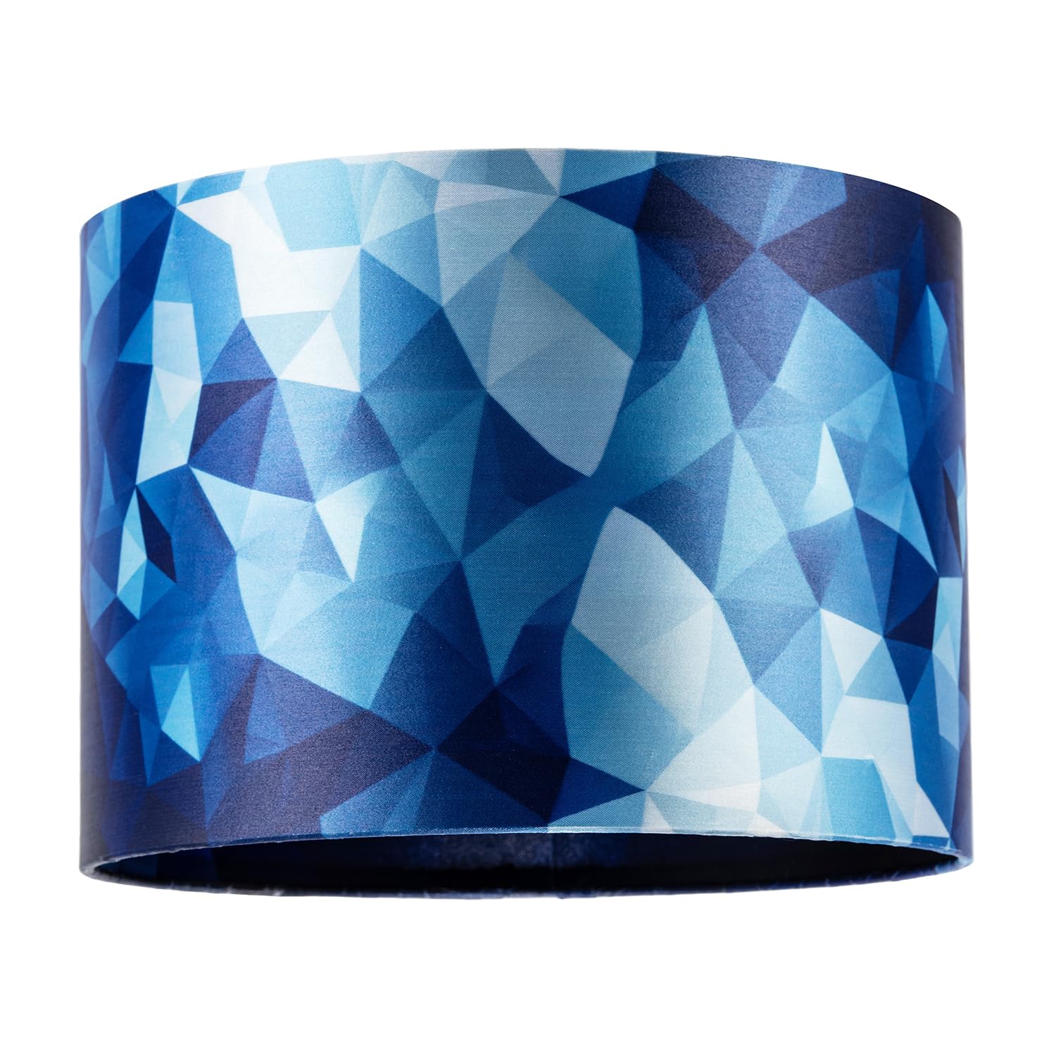 Designer Geometric Satin Fabric Round Lamp Shade with Tones of Blue | Unique Matching Design on Inner Lining | 18cm x 25cm by Happy Homewares
