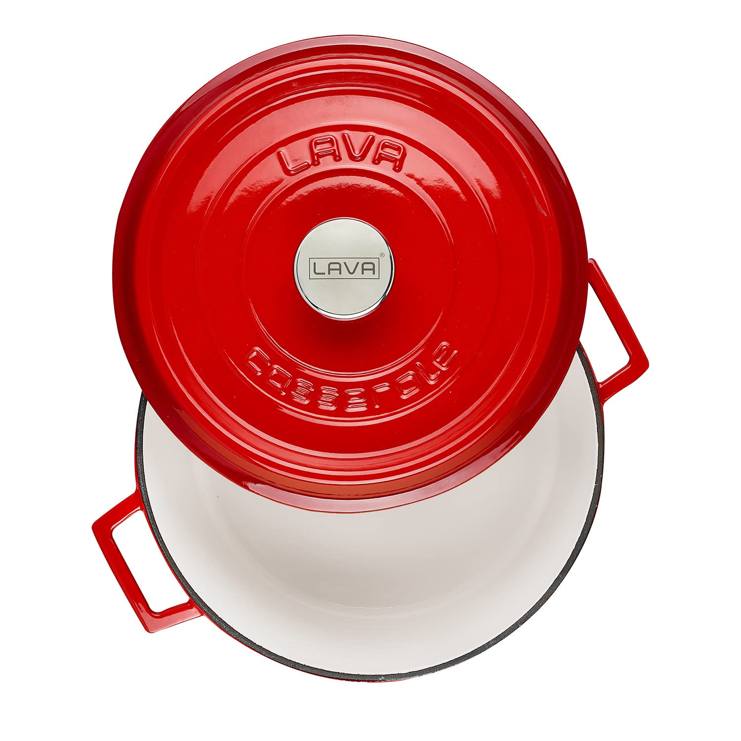 Lava Enameled Cast Iron Dutch Oven 10 Qt. Round Edition Series, Dual Handle, Oven, Stove and Grill Safe, Ceramic Enameled Cast Iron Casserole with Trendy Lid (Red)