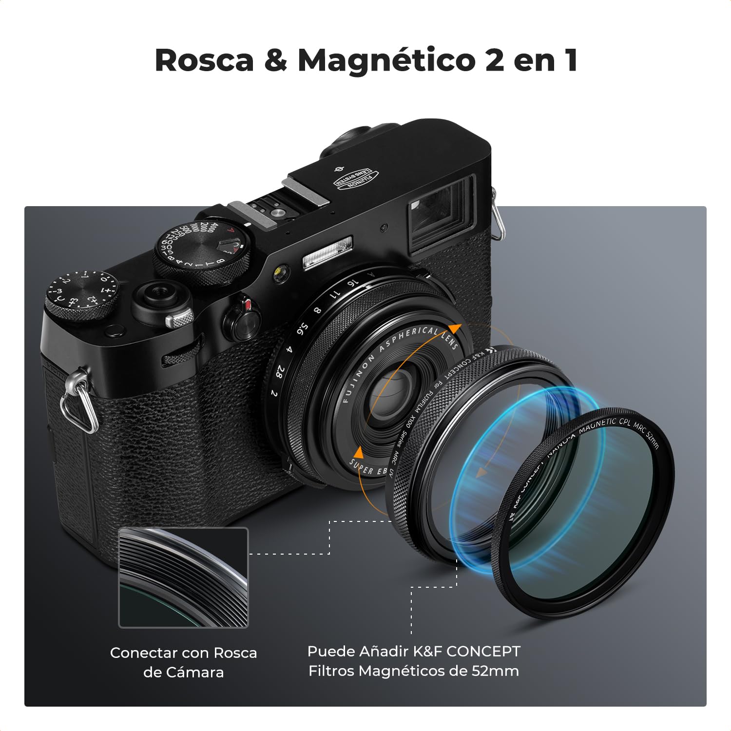 K&F CONCEPT Nano-Xcel Filtro MCUV Comaptible con FujiFlim X100 Series | Filtro de Protección con Nano Revestimiento Compatible con Fujifilm X100 X100S X100F X100T X100V X100VI(NEGRO)- FP715