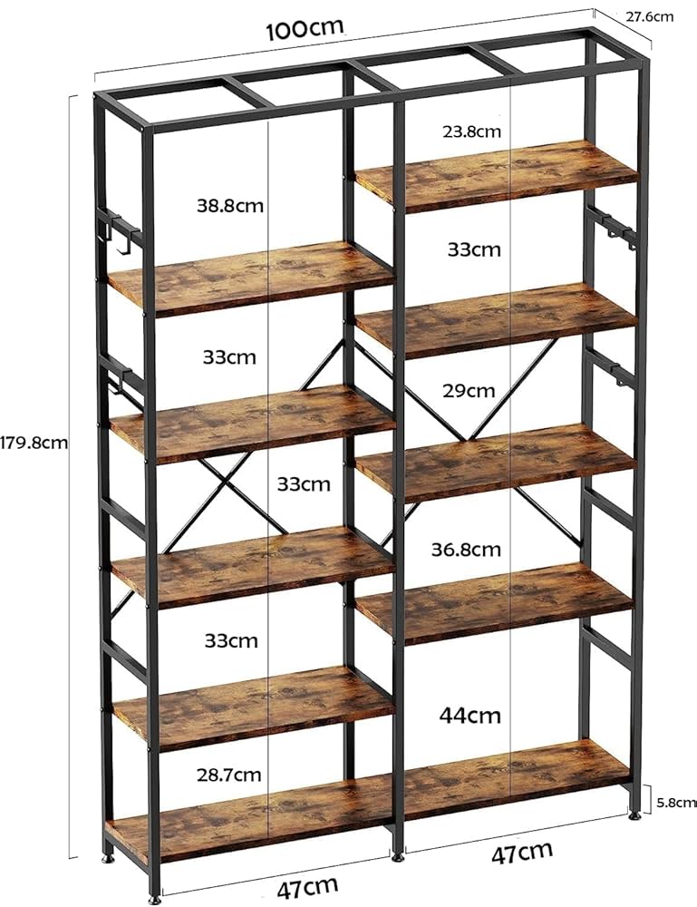 CJMM 本棚、5段本棚、10段のオープン棚を備え、6フック付きベッドルーム Amazon.co.jp: CJMM 本棚、5段本棚、10段のオープン棚を備え、6