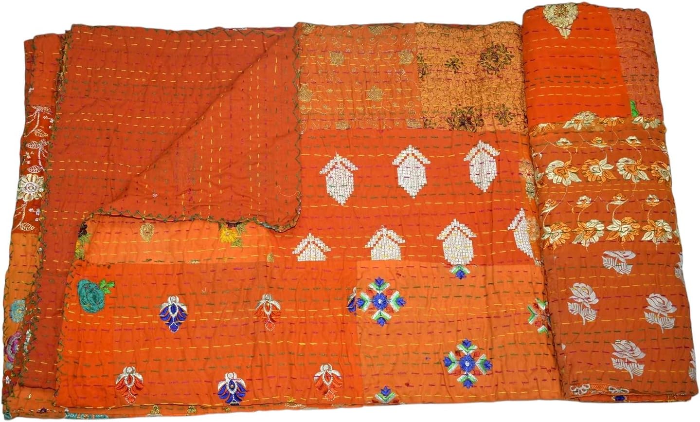 Handmade Vintage Quilts Throw Blanket Indian Quilt King Size Patchwork Quilt Kantha Quilt Silk Twin Size Bedspread