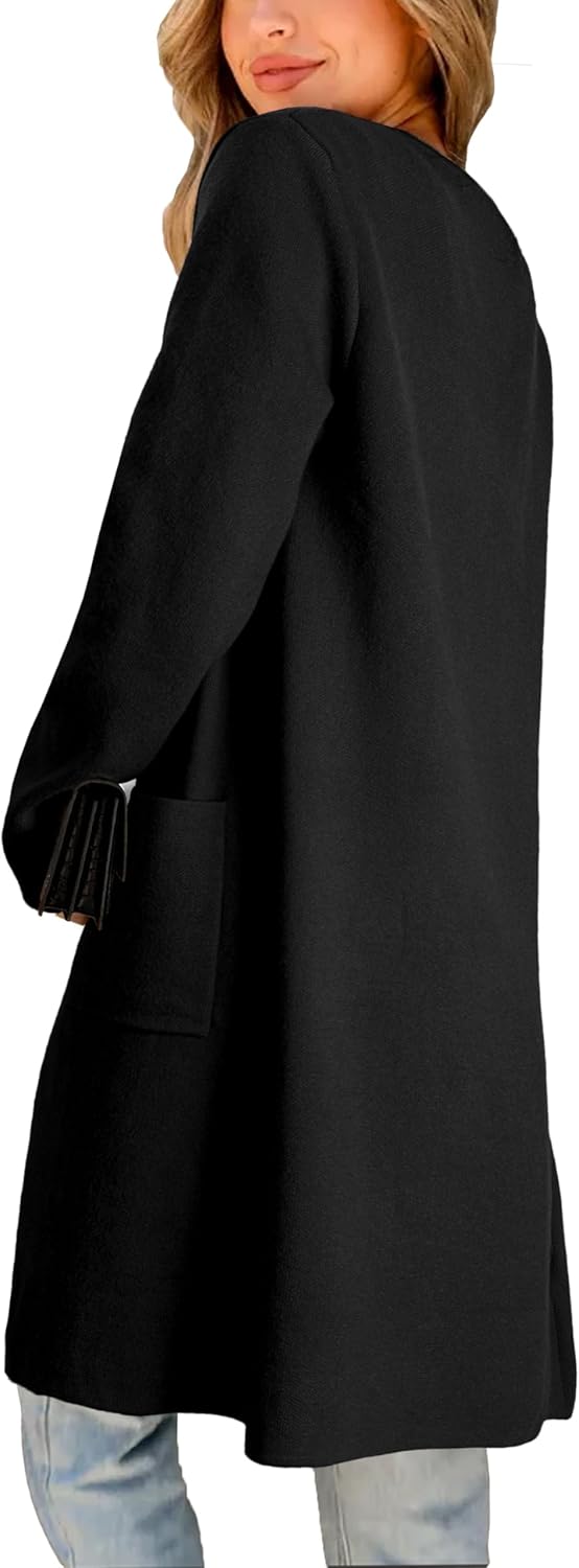 Women's Open Front Cardigan Sweater Long Sleeve Casual Knit Lapel Coatigan Coat - Image 3