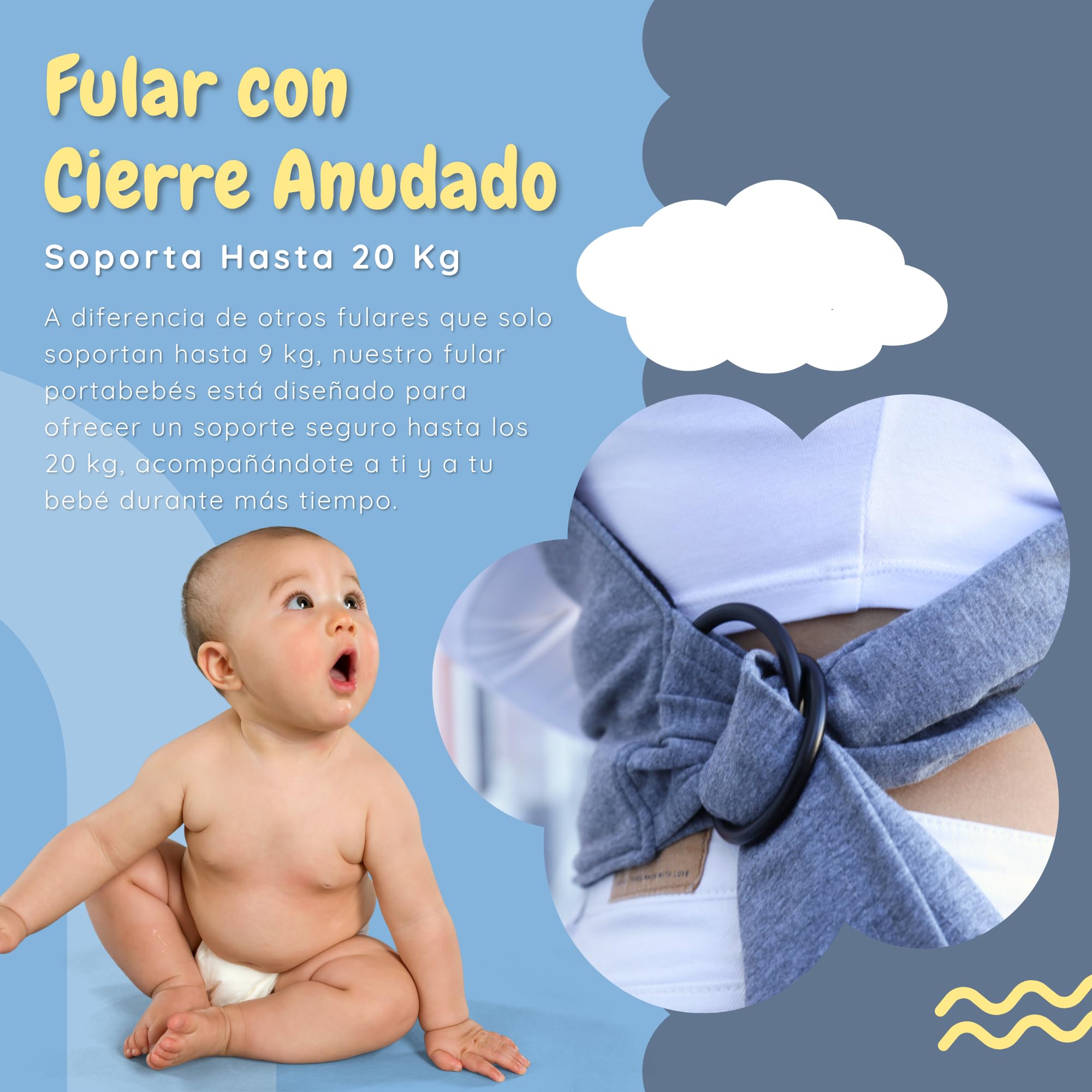 Fular Portabebé Elástico Unisex con Anillas - Porta Bebé Recién Nacido | Fácil de Usar y Seguro | Porteo Bebé Ergonómico y Transpirable - Hasta 20 kg | Bolsa de Transporte y Caja de Regalo Incluidas