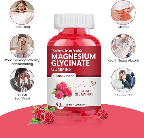 Miniatura 3 de Gomitas de glicinato de magnesio de 1000 mg - 90 unidades  Suplementos de magnesio y potasio para relajación, alivio del estrés, con vitamina D, B6,