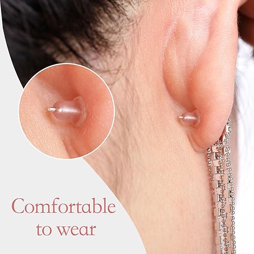Miniatura 4 de 600 piezas de aretes de silicona, hipoalergénicos, transparentes, 6 estilos, aretes de goma hipoalergénica transparente, de seguridad, repuesto para