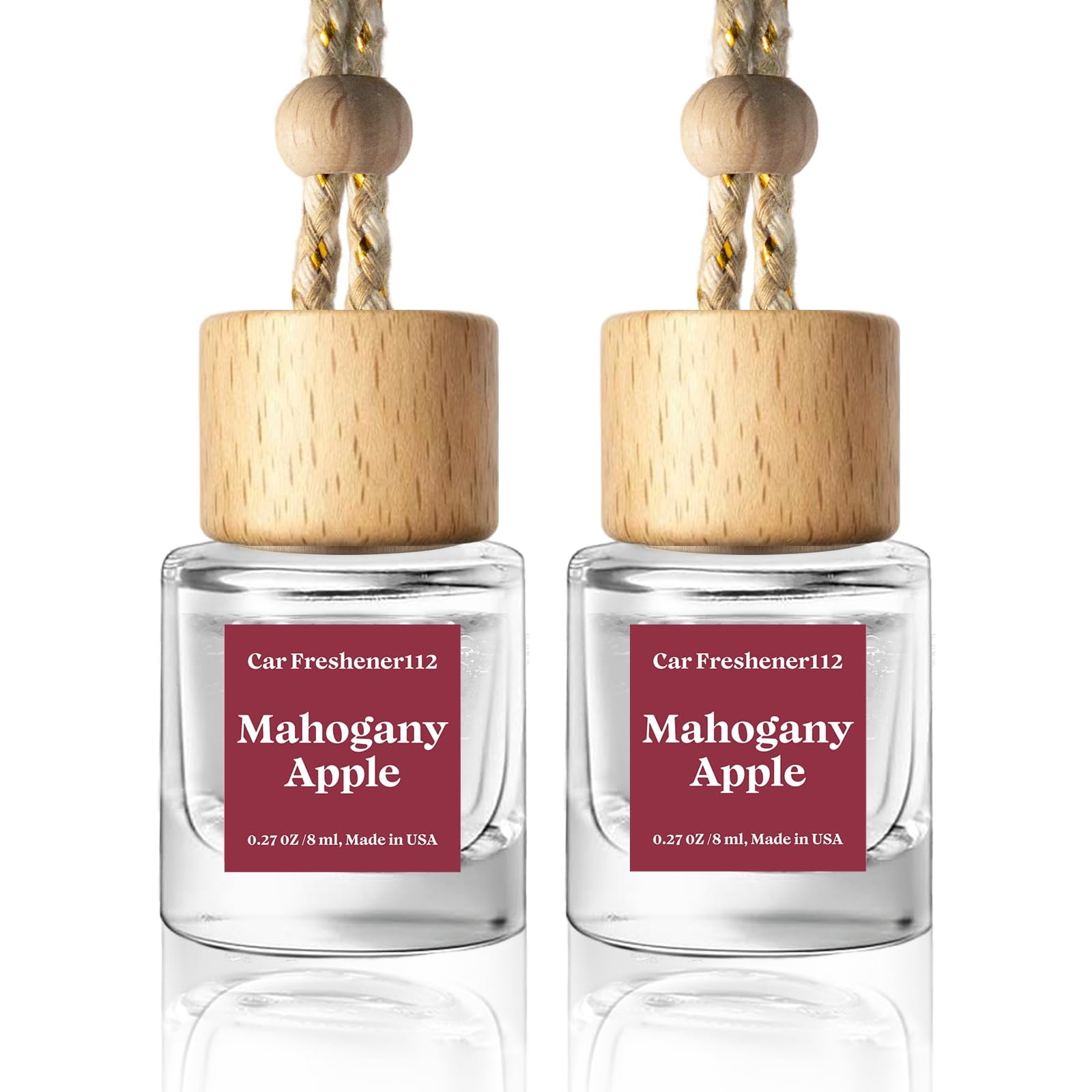 C Classy Hanging Car Air Freshener 2 Pack, Mahogany Apple Essential Oil Diffuser, Long-Lasting Fragrance, Cute Glass Bottle Car Accessories for Women &amp; Men, Made in USA