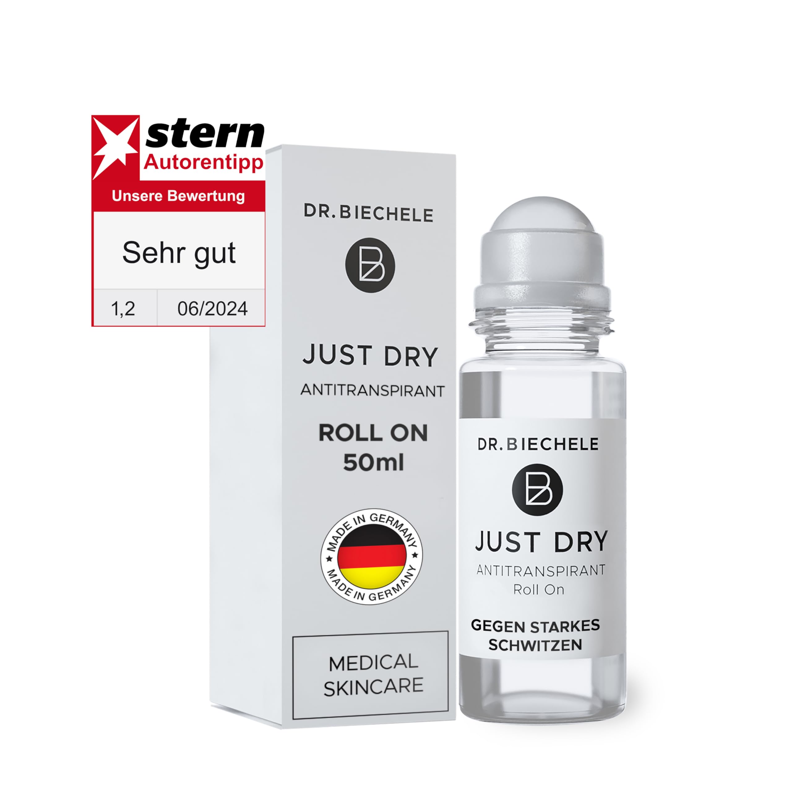 Just Dry Antitranspirant Deo gegen starkes Schwitzen I Anti Schweiß Deo für schwitzige Hände & Achselschweiß I Deoroller für Damen & Herren, Deodorant 50 ml