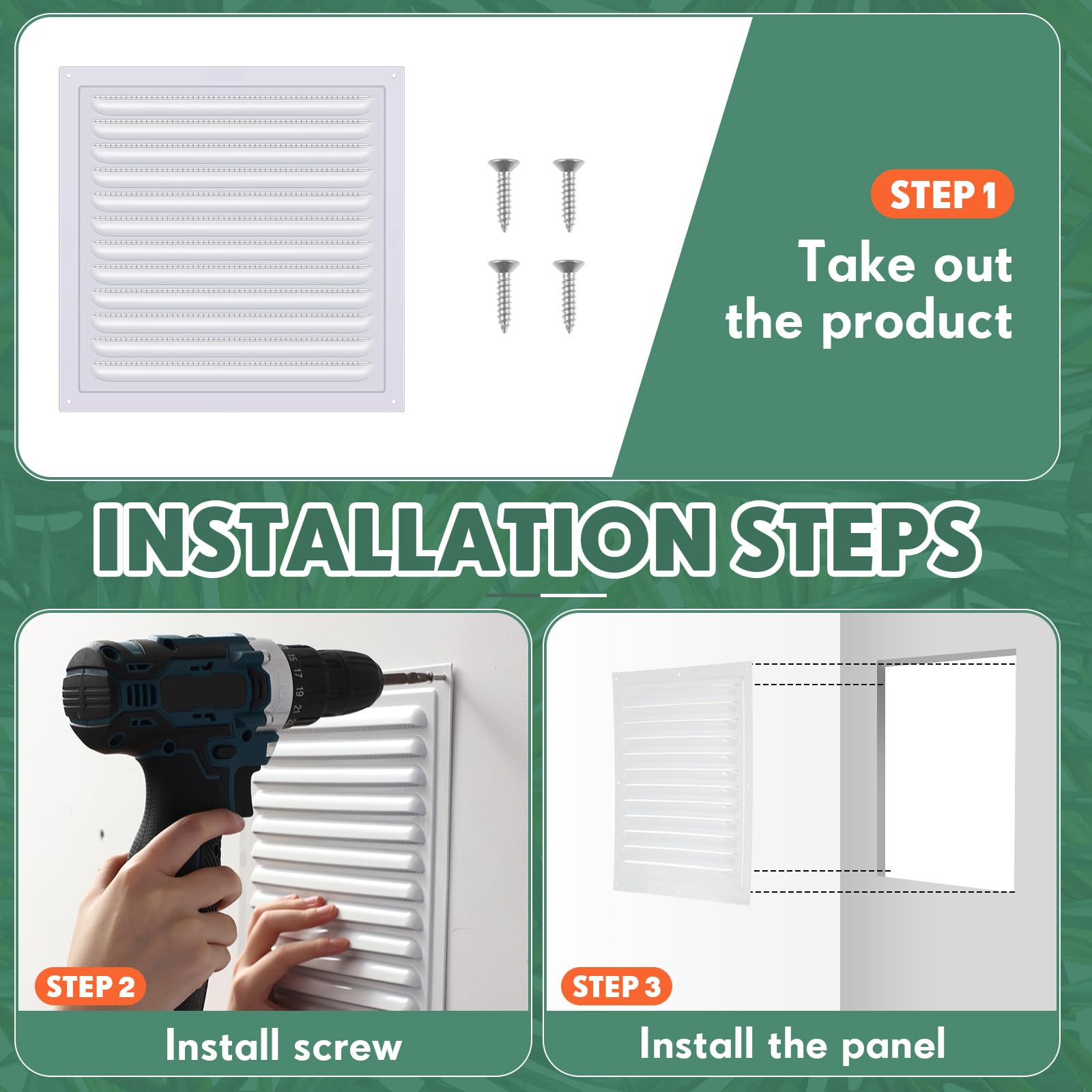 Yaocom 4 rejillas de ventilación de ático de 6 x 6 pulgadas, rejillas de ventilación de pared de aluminio de metal blanco con malla de malla cuadrada para puerta exterior, casa, ático, garaje, techo