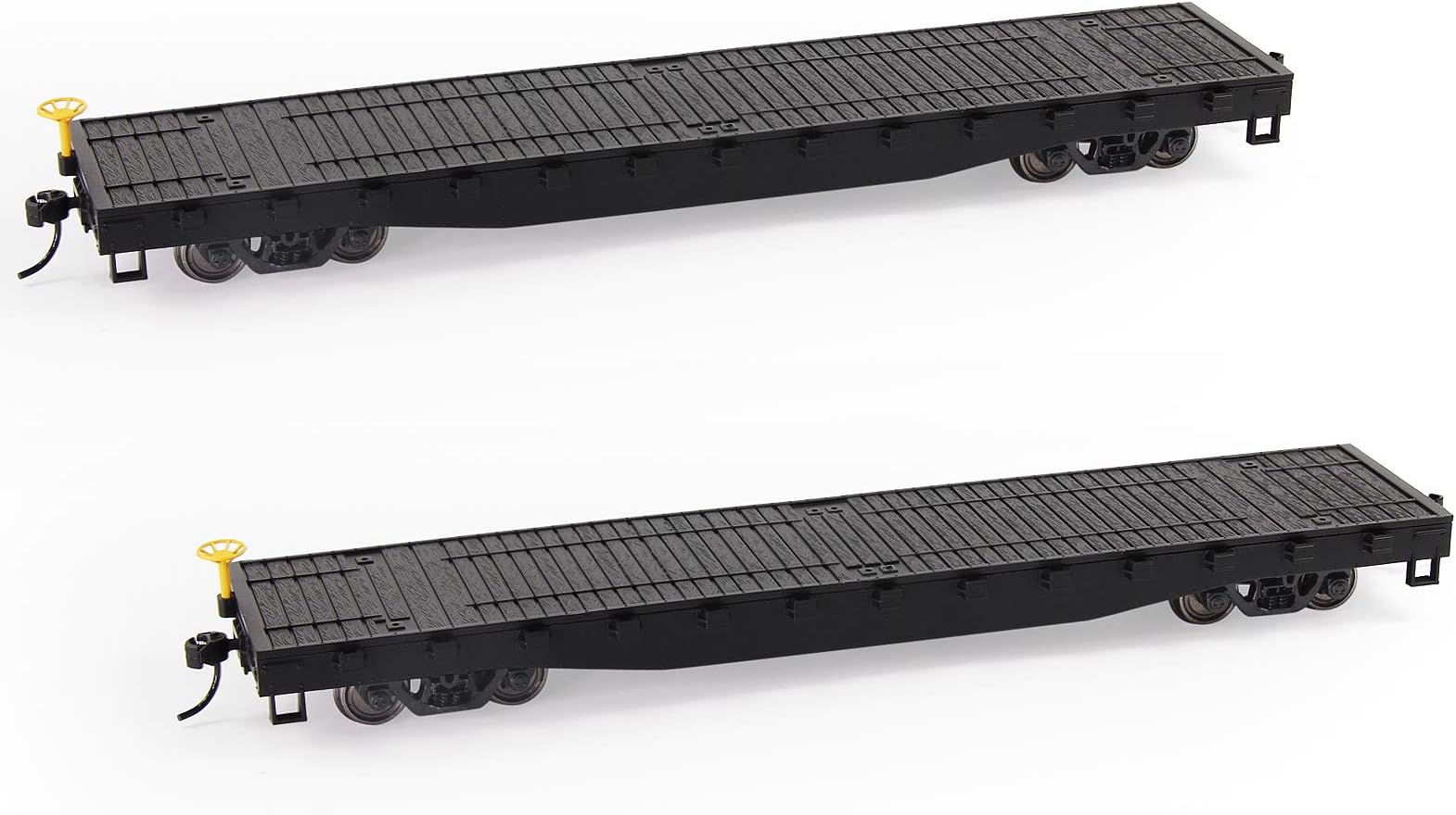 C8741 2pcs HO Scale 1:87 52' Flat Car Flatbed Transporter 52ft Model Train Container Carriage Freight Car (Black)