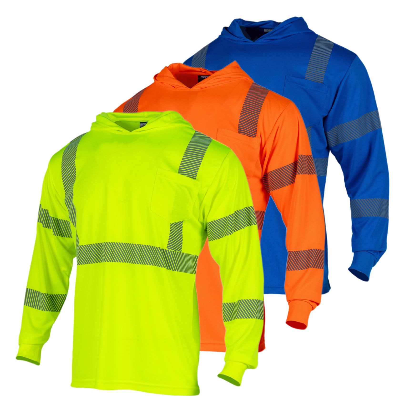 FONIRRA 3PCS Hi Vis Shirts for Men Safety Reflective Long Sleeve with Hood High Visibility Construction Work T-Shirt