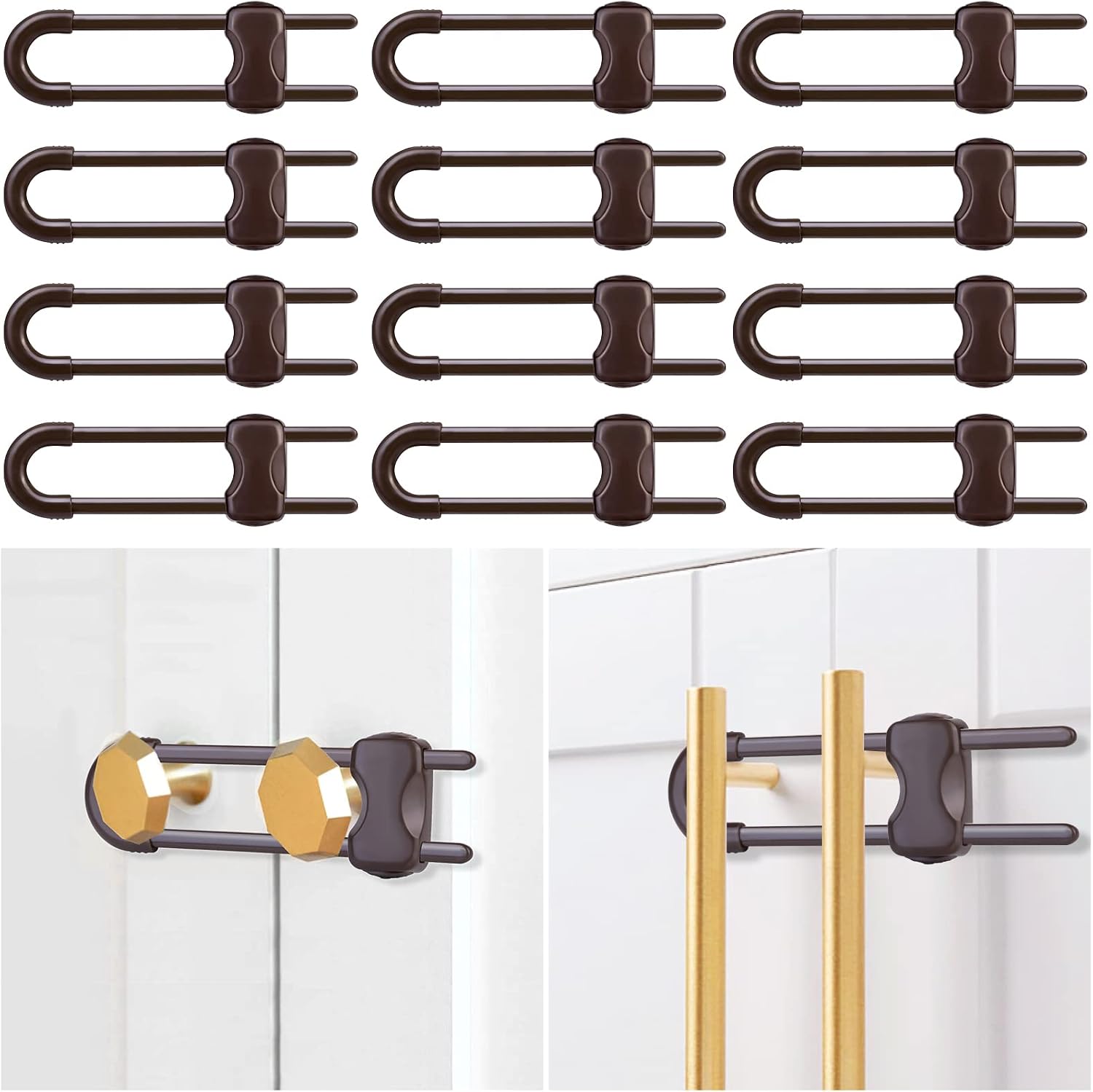 12 Packs Baby Proofing Sliding Cabinet Locks modacraft U-Shaped Child Safety Latches Adjustable White Locks for Handles Knobs Drawers Closet Cupboard