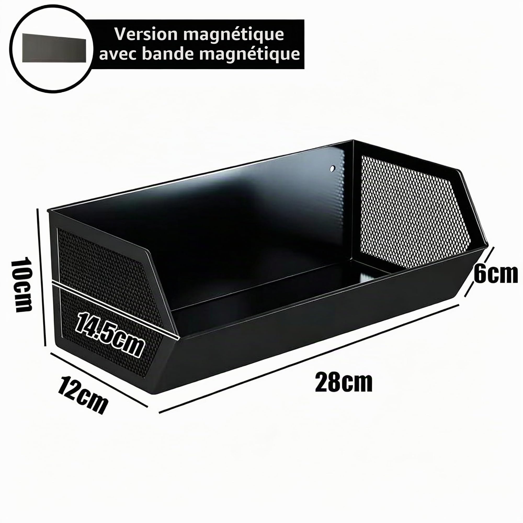 Panier magnétique en maille métallique pour épices et rangement réfrigérateur (2 Schwarz, 28 * 12.5 * 10cm)