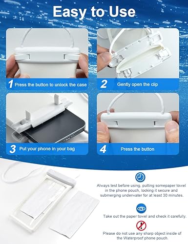 Miniatura 6 de wellhouse Bolsa impermeable para teléfono, funda impermeable para iPhone 16 15 14 13 Pro Max XS Samsung, IPX8 3D bolsa seca para teléfono celular