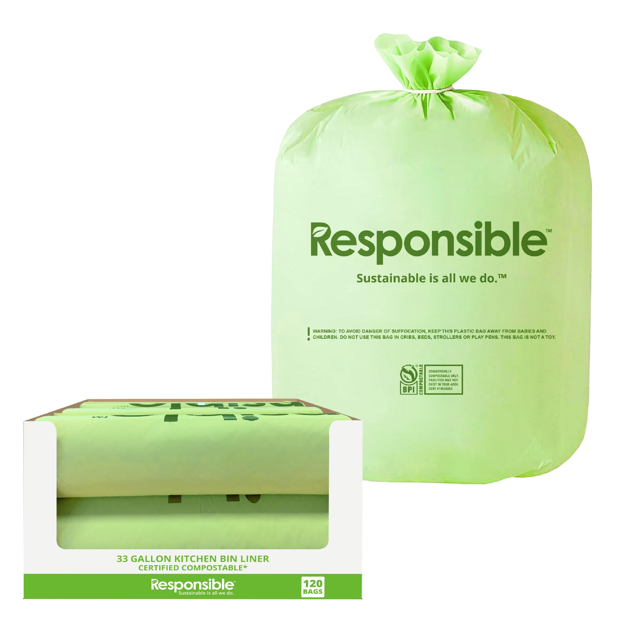 Responsible Products 13 Gallon (200 Count) / Green / 13.0 gallons Compost Bags