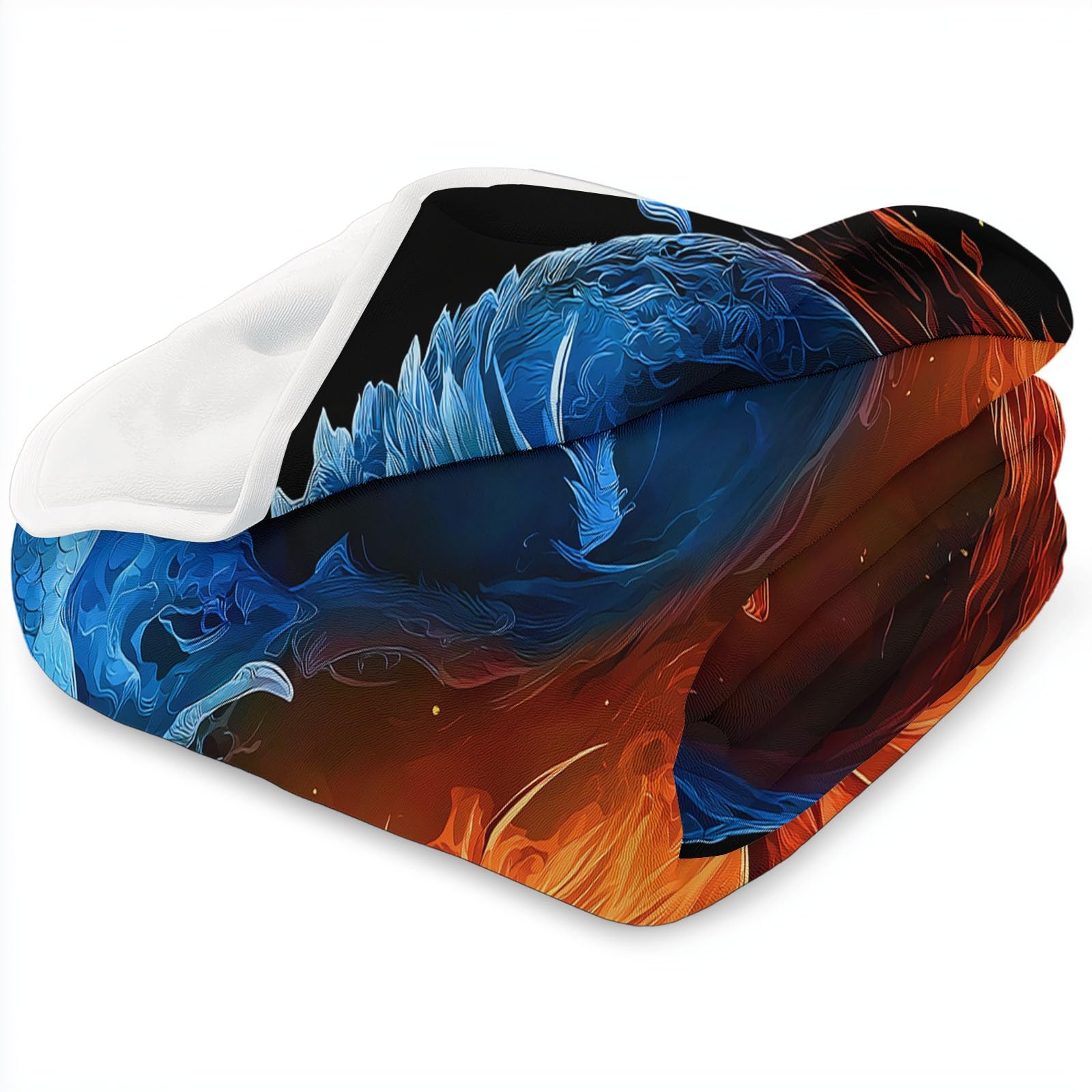 Koc polarowy, koc flanelowy z symbolem zwierzęcia Dragon Yin Yang, narzuta na sofę polarową, koc na łóżko 2-osobowe, gruby i ciepły pled wysokiej jakości, 220 x 240 cm, czarny