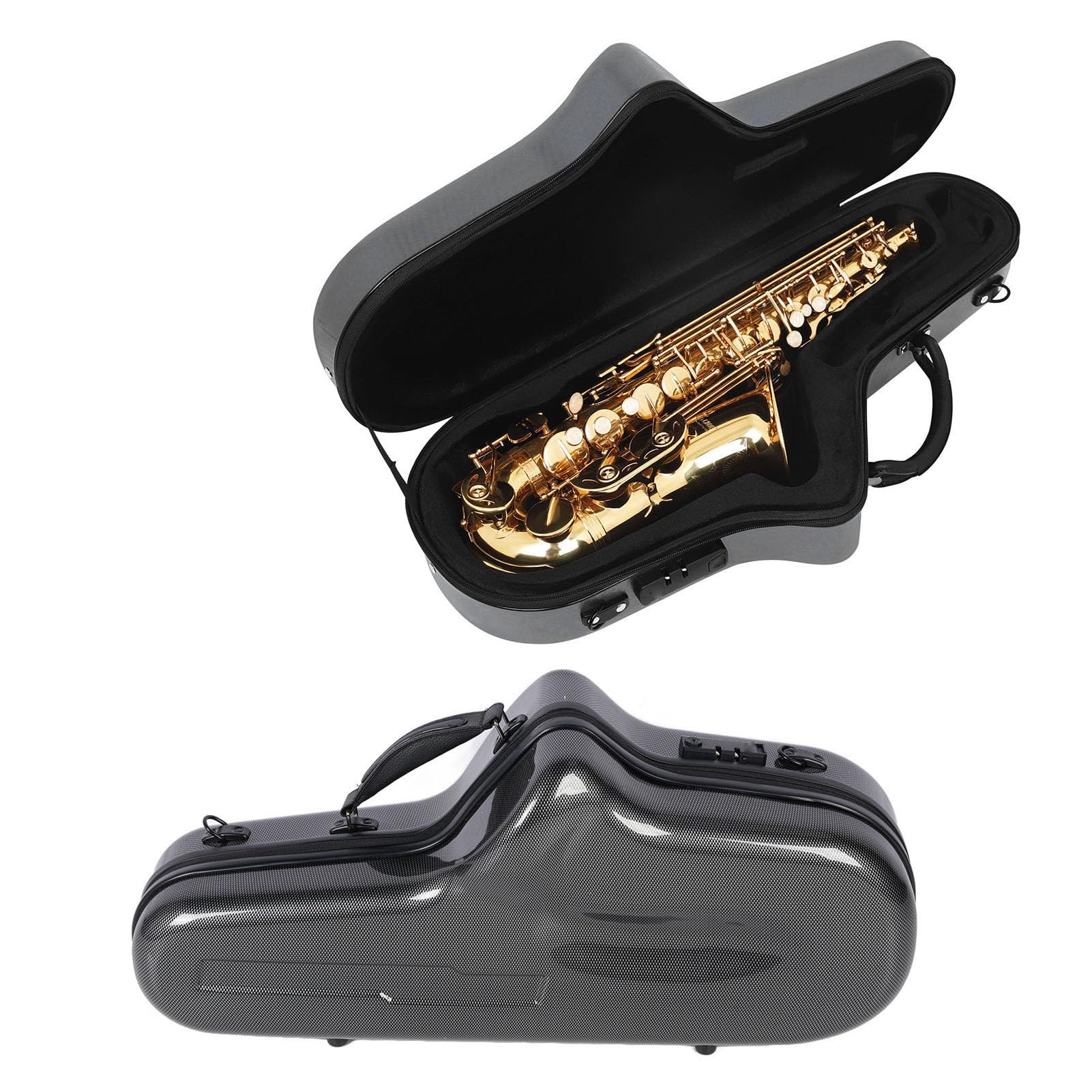 EB Alto -Saxophon -Gehäuse, Plüsch -Innenraum -tragbares Saxophon Harttransporter mit Kombination, Abnehmbarer Schultergurt, Leichtes Gehäuse für Musikinstrumente