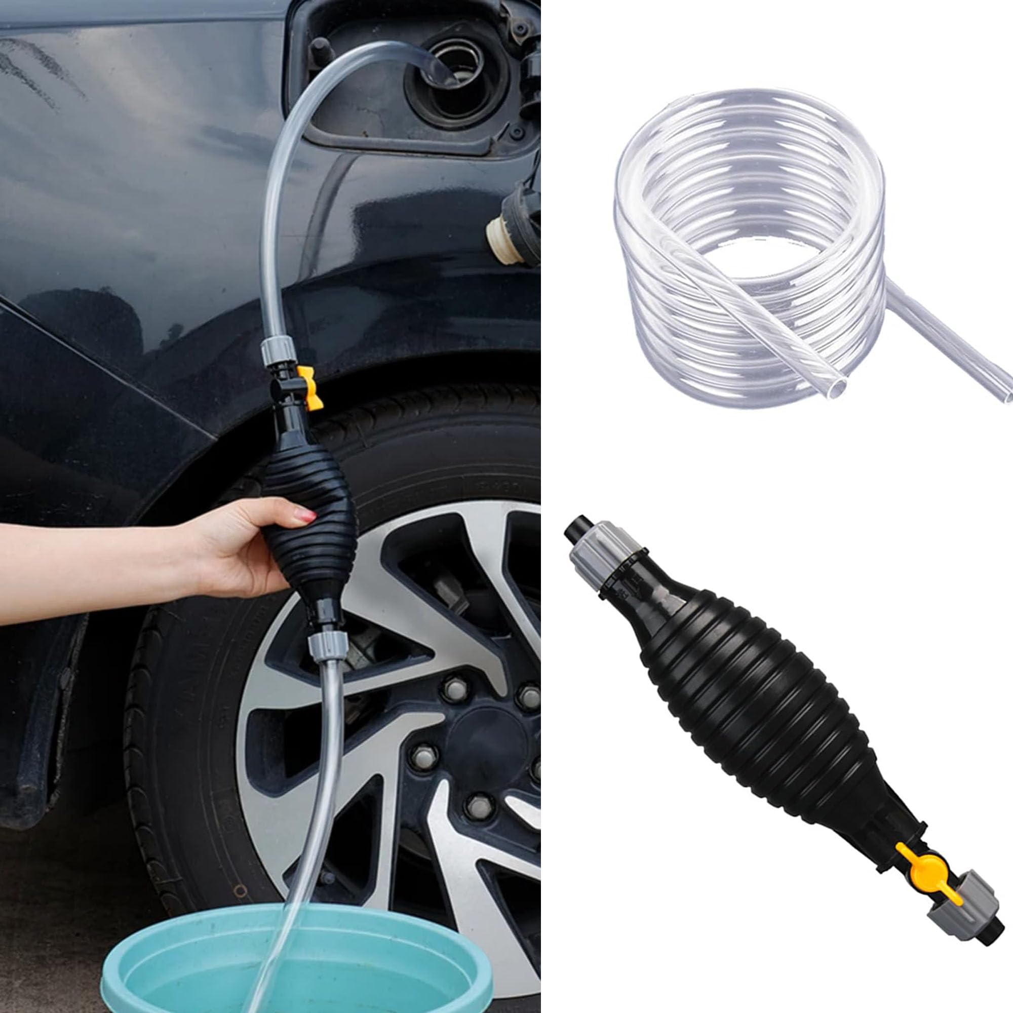 Siphon Hose for Gasoline, Multifunction Liquid Sucker Pump Comes With Flow Valve and Fixing Buckle, for Gas Gasoline Petrol Diesel Oil Liquid Water Fish Tank Portable Siphon Pump