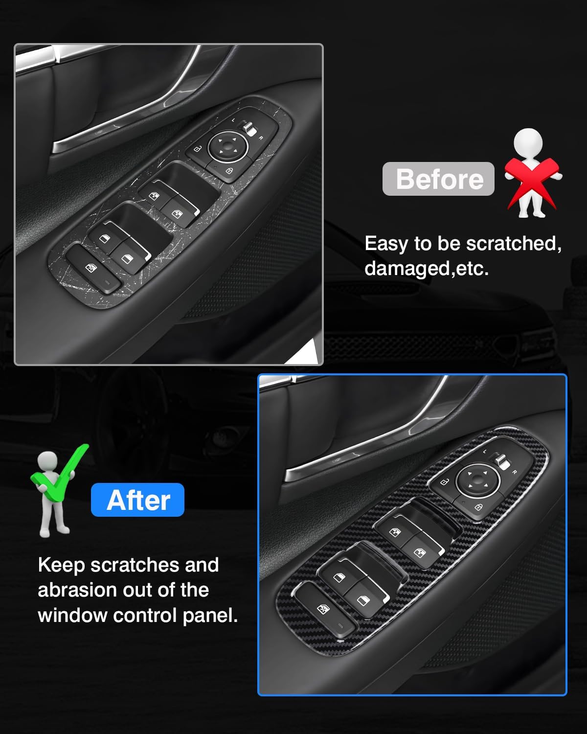 Karltys Window Panel Cover for 2022-2025 2026 Hyundai Sonata DN8, Carbon Fiber Interior Accessories for Hyundai Sonata, Car Window Lift Switch Button Cover Trim Sticker Decal (4PCS)