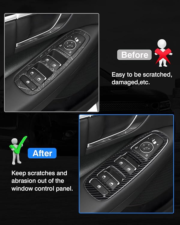 Karltys Window Panel Cover for 2022-2025 2026 Hyundai Sonata DN8, Carbon Fiber Interior Accessories for Hyundai Sonata, Car Window Lift Switch Button Cover Trim Sticker Decal (4PCS) by Karltys - Used condition - Image 3