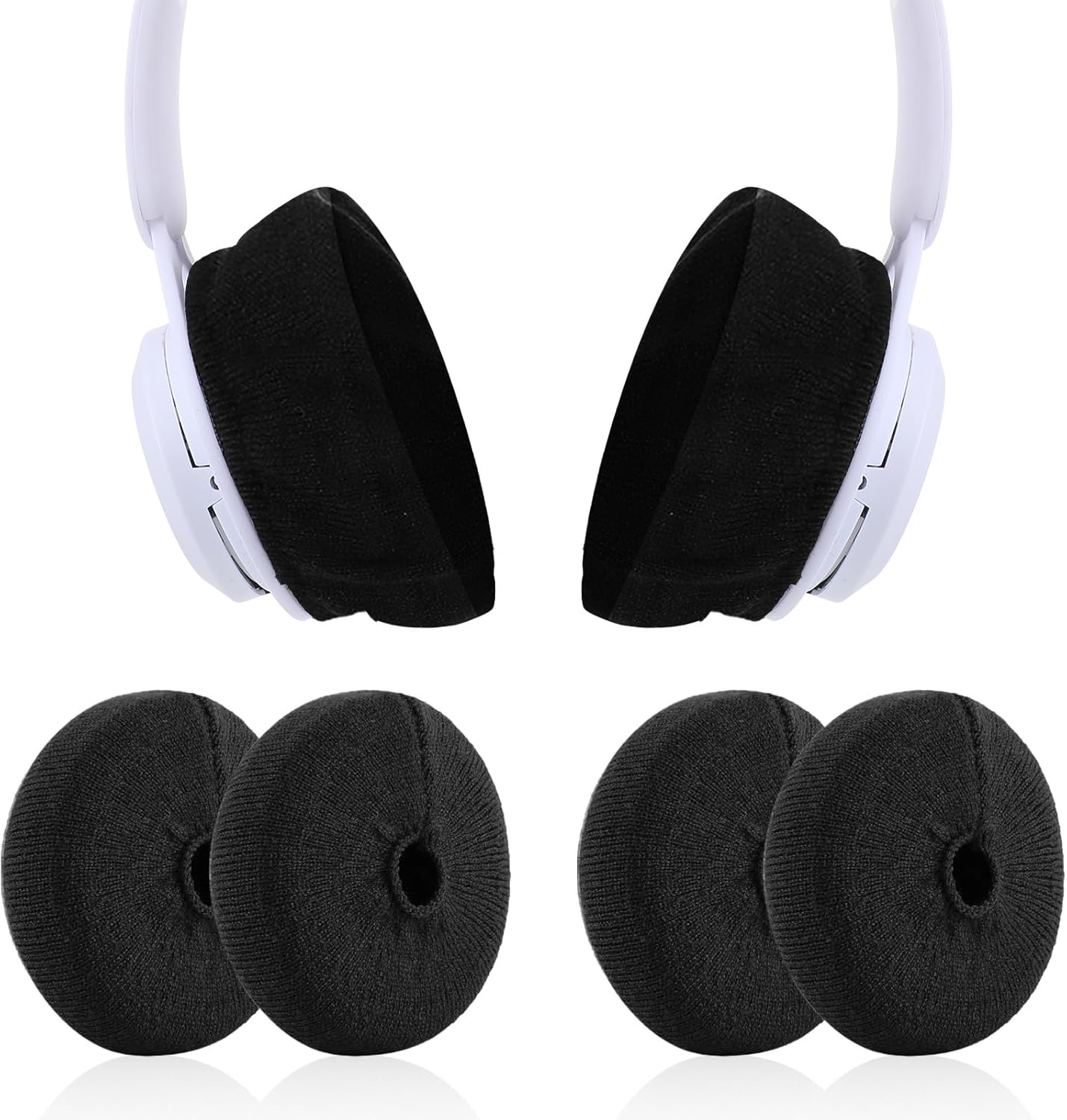 2 Pairs Earpads Sweater Covers, Stretchable Knit Fabric Headphone Sweat Earpads Covers Washable Headphones Cover Protectors Compatible with Over-Ear Headsets, Fit 3.5″ – 4.3″ Ear Cushions