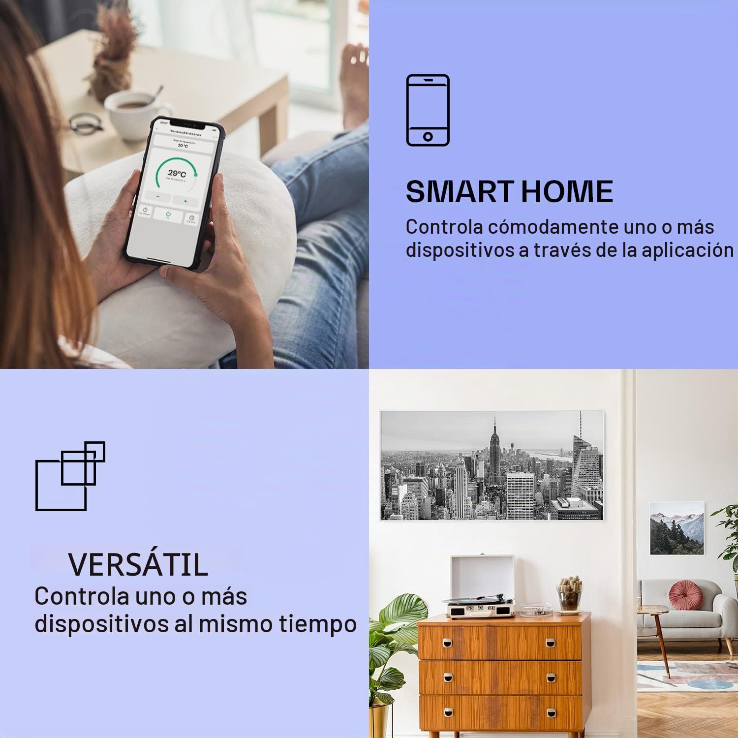 Klarstein Air Art Smart Radiador Electrico Bajo Consumo Infrarrojo de 700W para Casa, IoT/WiFi Control App, Detector Ventanas Abiertas, Termostato, Radiadores Infrarrojos Pared, Calefactores Sin CO2