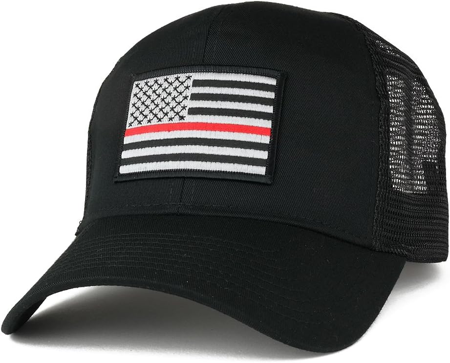 USA American Flag Patch Snapback Trucker Mesh Cap - Black