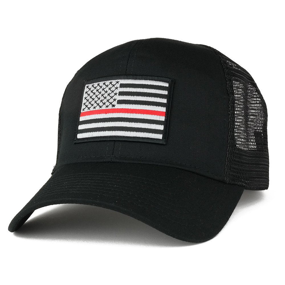 USA American Flag Patch Snapback Trucker Mesh Cap - Black
