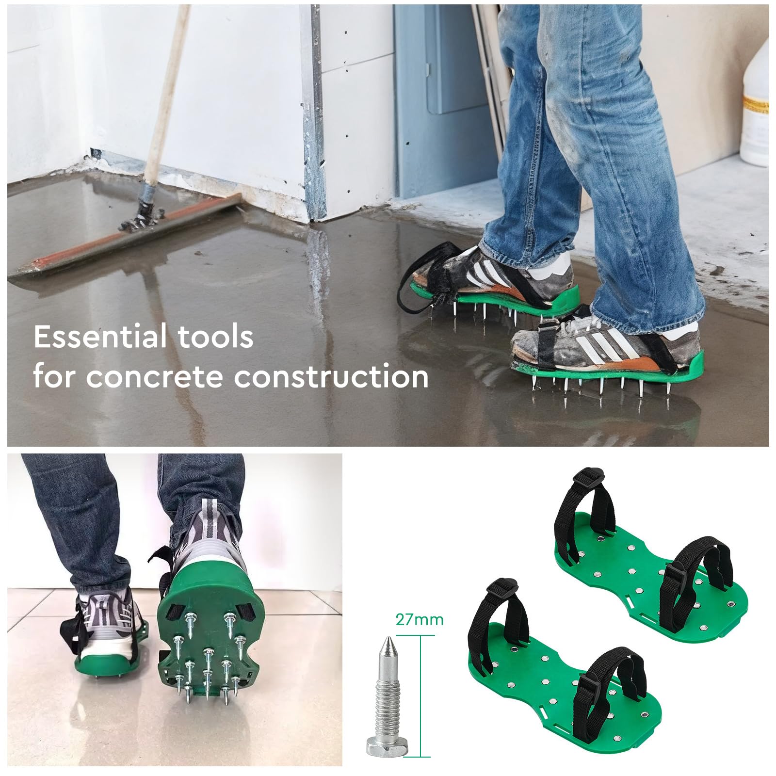 CPROSP 5tlg Bodenbeschichtung Werkzeug Set, Flächenrakel 56cm, Stachelwalze 47cm+21cm, Nagelschuhe 30cm, Teleskopstiel 200cm