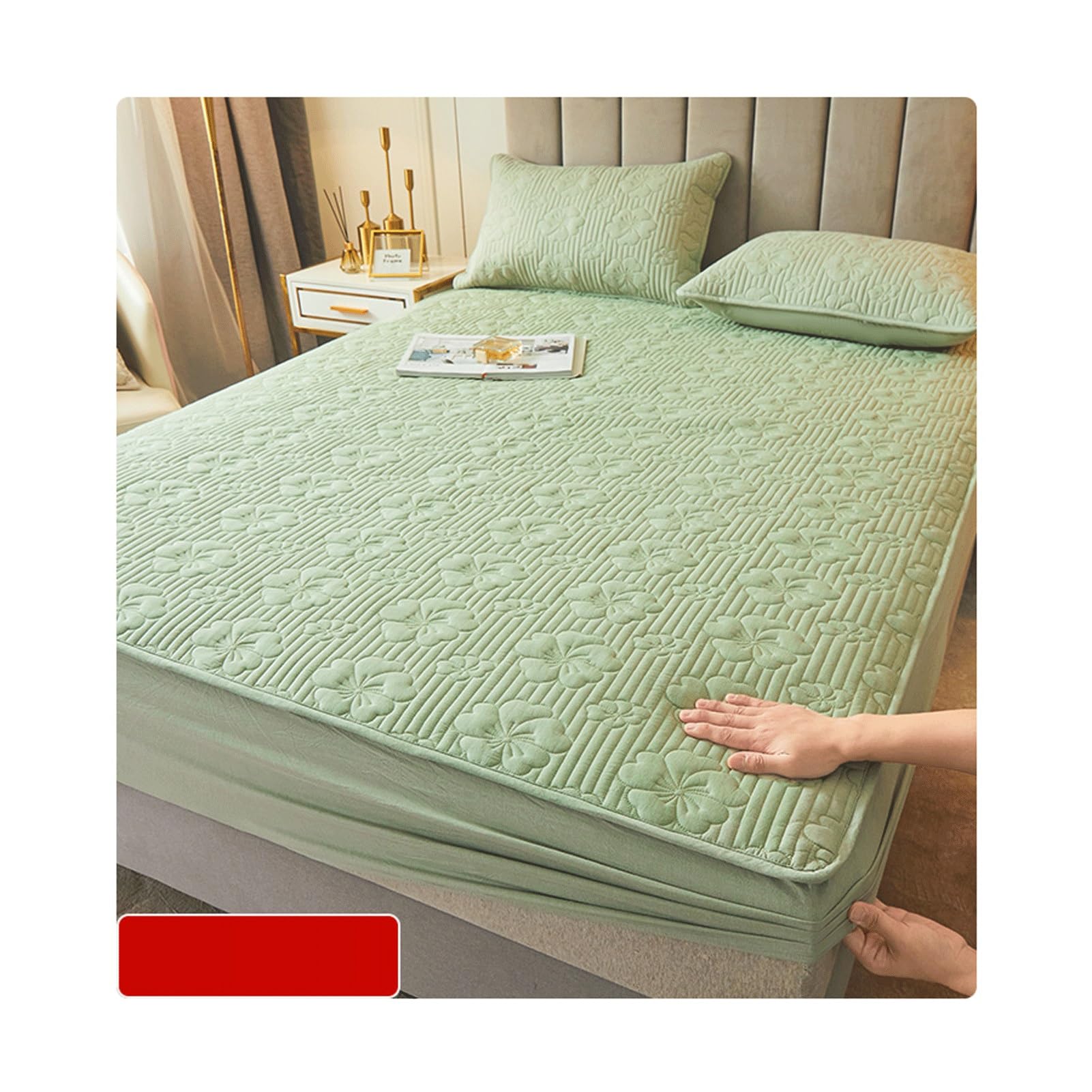 Baumwolle Matratzen-Topper 120x200cm bis 200x220cm Gesteppter Matratzen-Auflage - Matratzenschoner Unterbett Soft-Touch mit 30cm tiefem Tasche(Green,180x200+30cm)