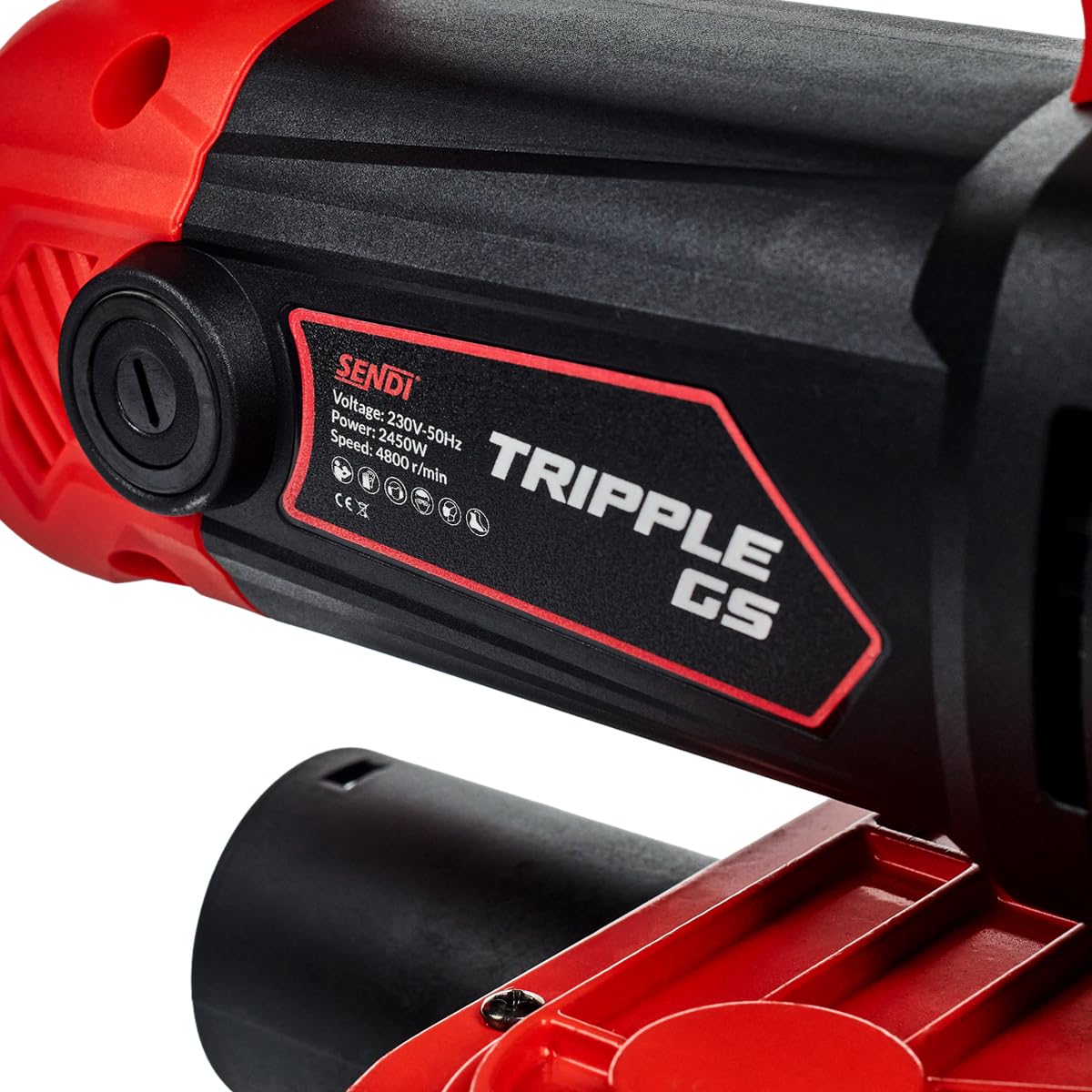 SENDI TRIPPLE GS - Ponceuse de surfaces telles que le béton, l'adhésif, la peinture, etc. - Trois axes rotatifs interchangeables - Moteur puissant - 2450 W et 230 V - Avec polissage