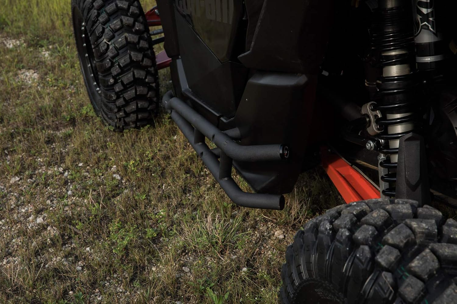 SuperATV Heavy-Duty Nerf Bars/Tree Kickers/Rock Sliders for 2017+ Can-Am Maverick X3 (See Fitment) | 1.75” Diameter Steel Tubing | UV-Resistant Wrinkle Black Finish | Bolt-On Installation