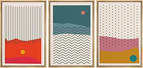 IDEA4WALL Juego de impresiones enmarcadas para pared, rojo, verde y amarillo, líneas y puntos abstractos, formas geométricas, ilustraciones, arte