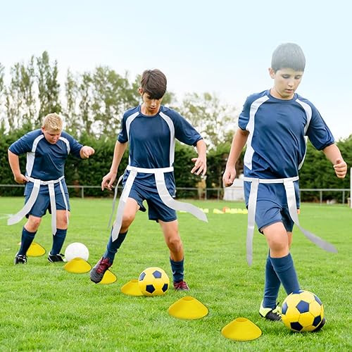 Miniatura 6 de Juego de bandera de fútbol, kit de cinturones de fútbol con bandera de 14 jugadores, incluye 14 cinturones, 42 banderas, 12 conos y bolsa de