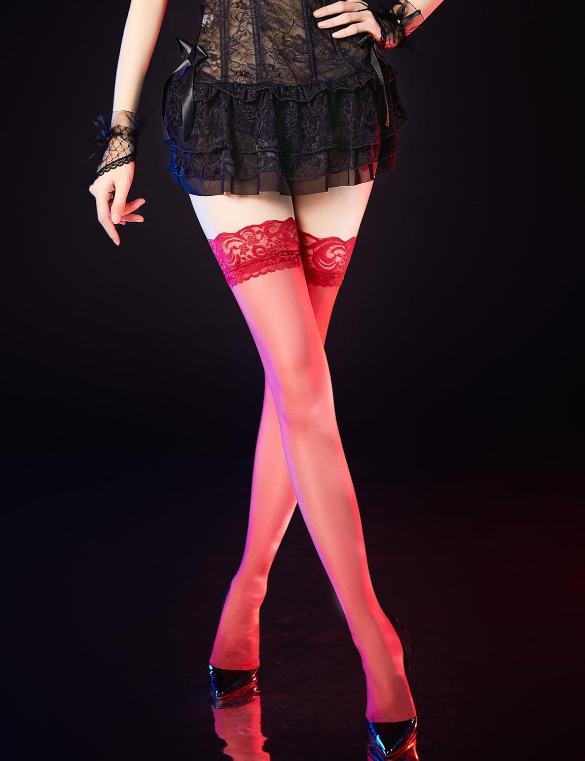 Womens Thigh High Stockings Sheer Lace Top Nylons Thigh Highs Silicone Stay up Over Knee High Silk Stockings - Image 4