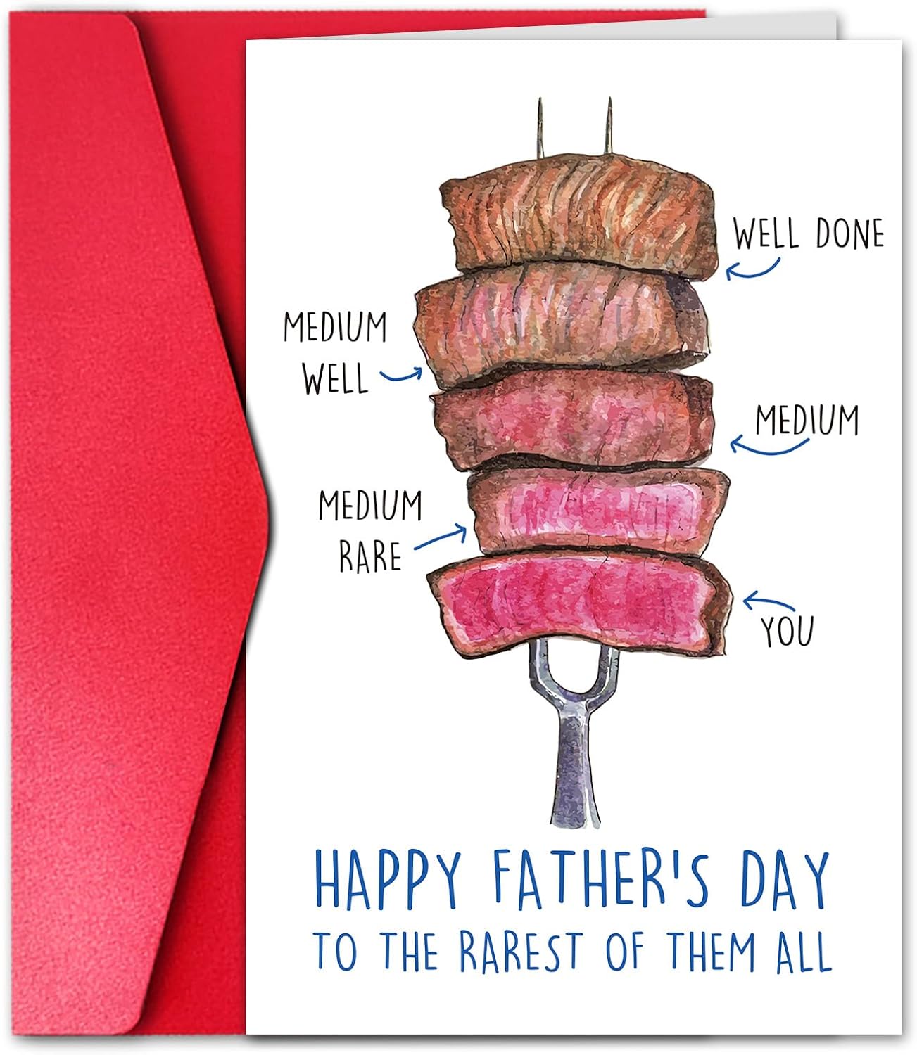 Rare & Well-Done Dad Father’s Day Card Funny- Steak-Lover Dad Humor -Rarest (and Tenderest) of Them All! Happy Fathers Day Gift #23