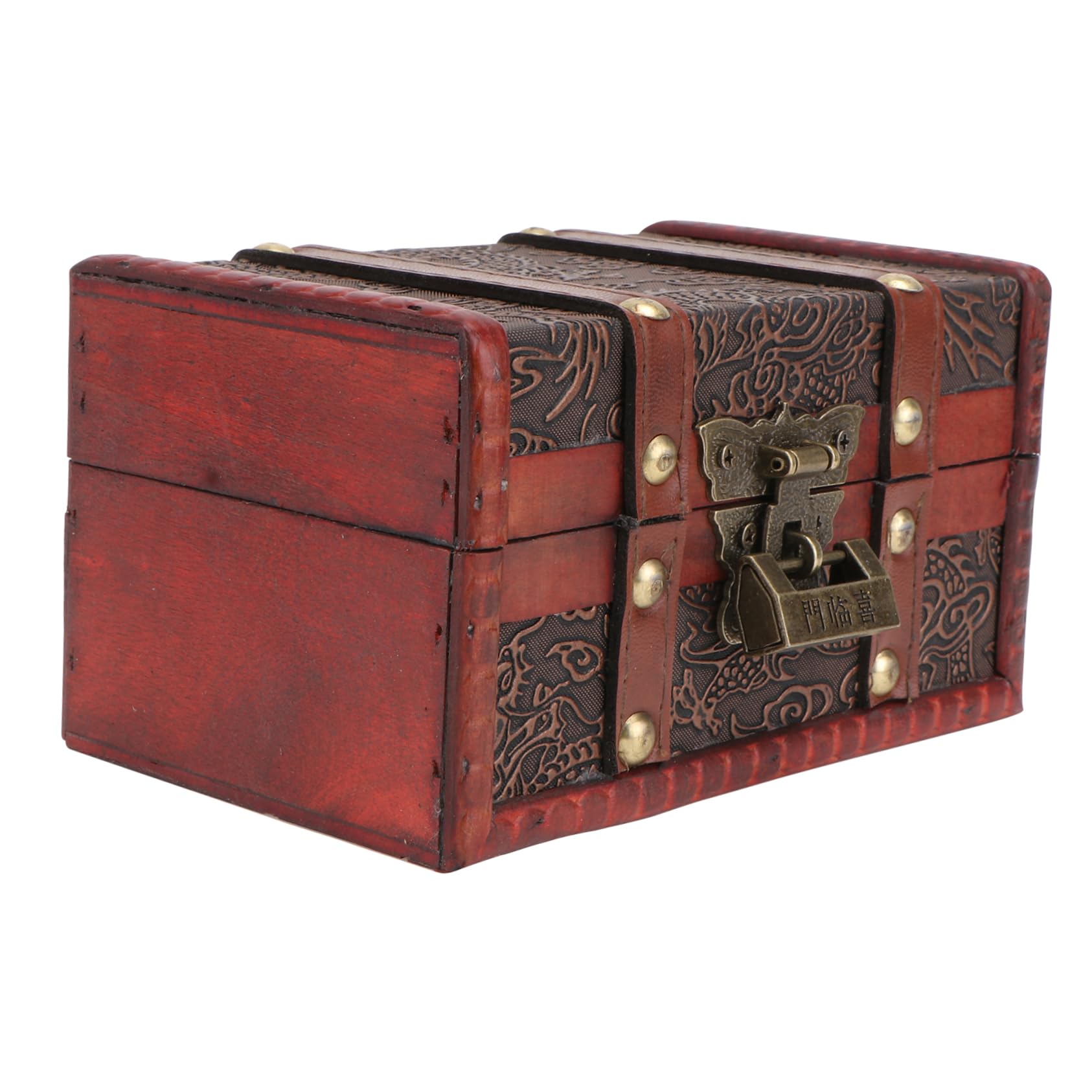 Boîte à bijoux bois coffret rangement rouge rétro pour intérieur et mariage solide
