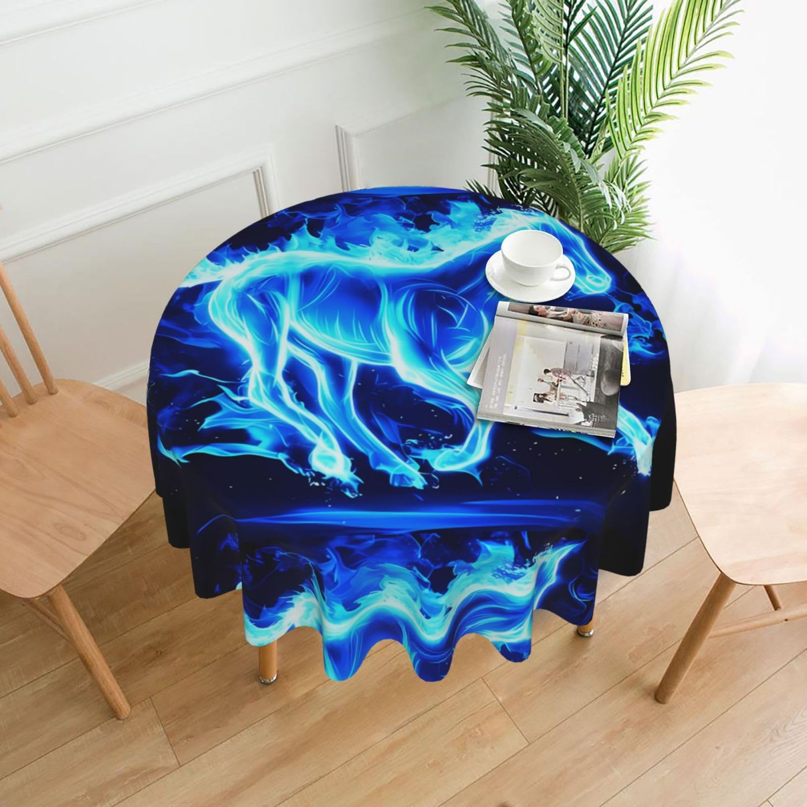 YYHWHJDE Glowing horse Prints 60in Round Decorative Tablecloth – High-Grade Polyester Throw for Stylish Dining & Event Table Protection