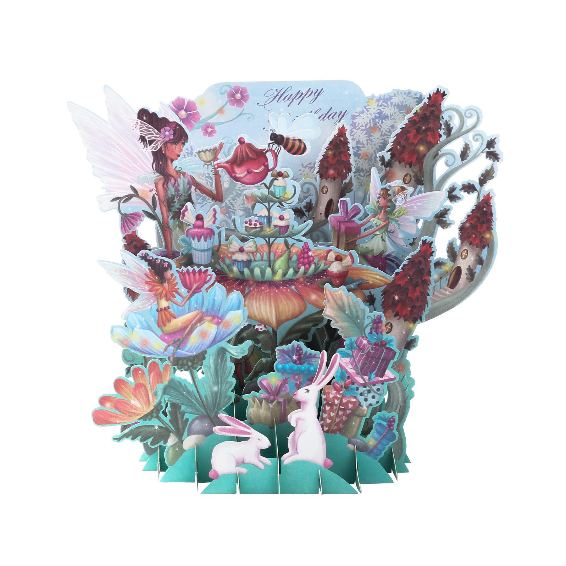 Fairy Birthday Card - 3D Fairy Pop-Up Birthday Card, Funny Cards for Women, Enchanted Princess Cards with Rabbit Design Includes Matching Envelope, Woodland Fantasy Magical Gift