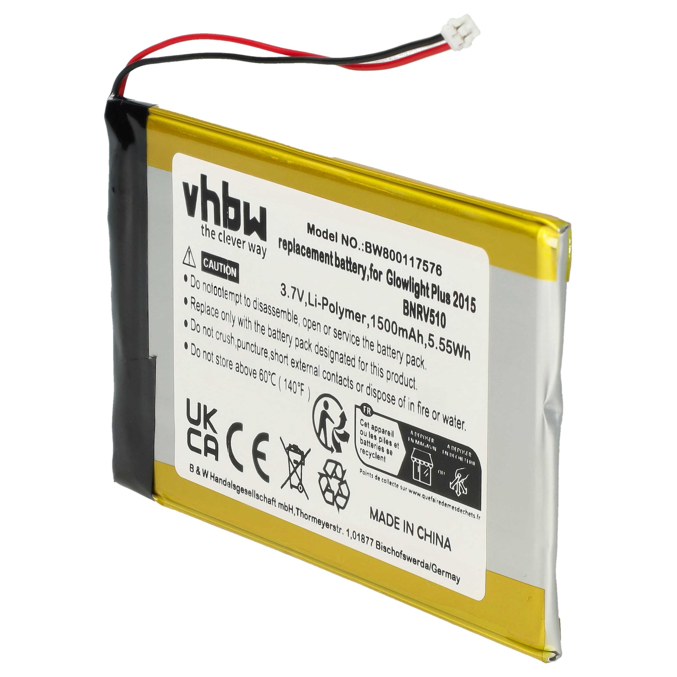 vhbw Zapasowa bateria kompatybilna z czytnikiem e-booków Kobo Glo HD (1500 mAh, 3,7 V, litowo-polimerowy)