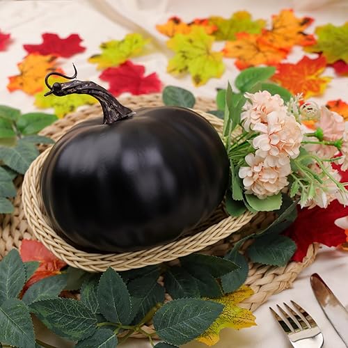 Miniatura 5 de Gresorth Calabaza negra artificial para decorar calabazas falsas de espuma de 5.5 pulgadas para otoño, Navidad, Acción de Gracias, Halloween,